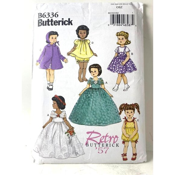 Butterick B6336 18" Retro Doll Clothes Sewing Pattern Dress Coat Hat Petticoat - Picture 1 of 2